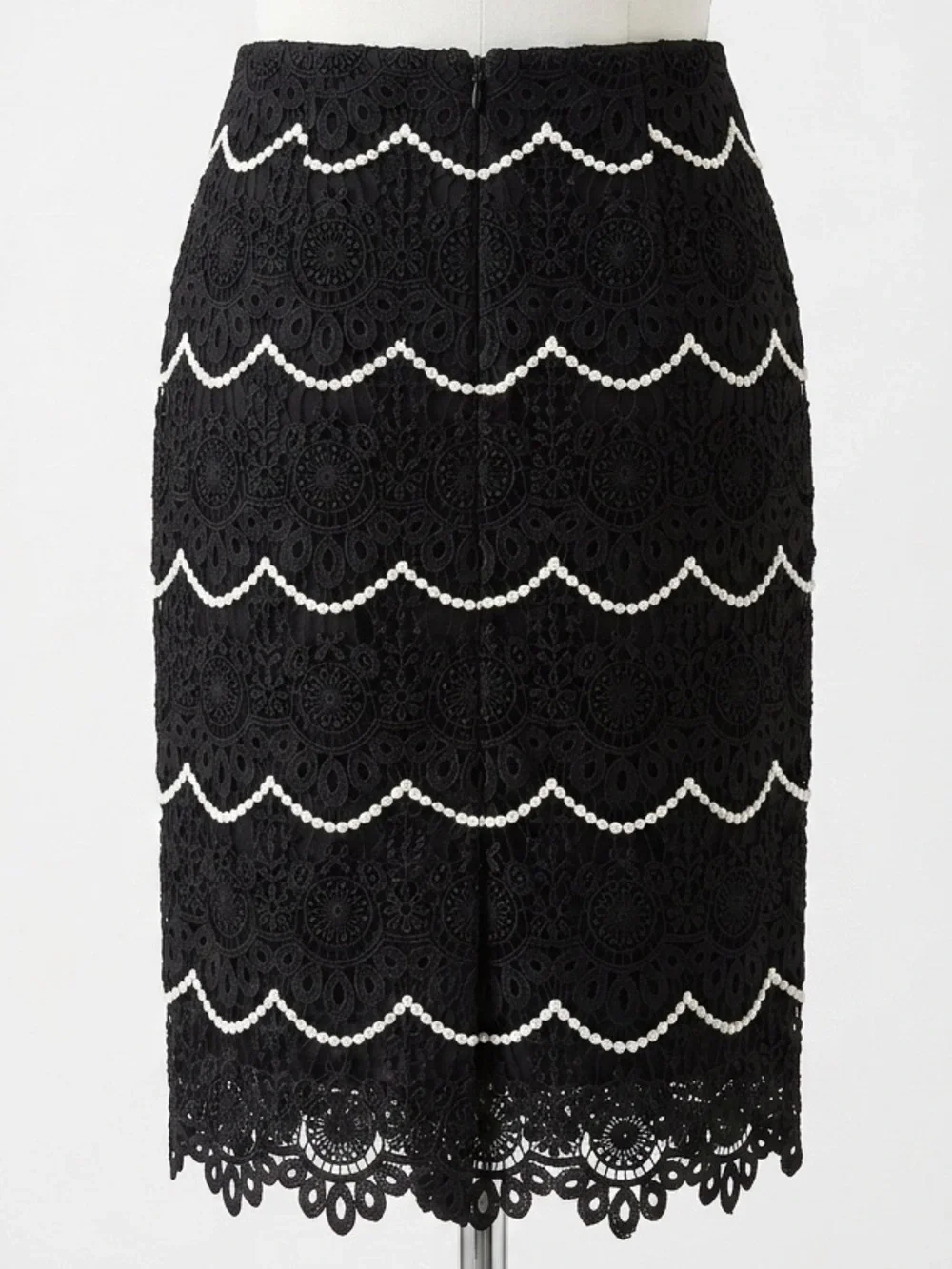 Talbots Black Lace Pearl Appliqué Pencil Skirt Size 10